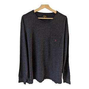Polo Ralph Lauren Mens Size XL Long Sleeve Tee T-Shirt Charcoal Grey Red Pony